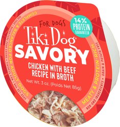 Tiki Dog Savory Chicken with Beef Recipe in Broth Grain-Free Wet Dog Food, 3-oz cup, case of 4