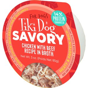 Tiki Dog Savory Chicken with Beef Recipe in Broth Grain-Free Wet Dog Food, 3-oz cup, case of 4