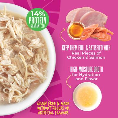 Show full view: Tiki Dog Savory Chicken with Salmon Recipe in Broth Grain-Free Wet Dog Food, 3-oz cup, case of 4 slide 7 of 10