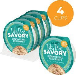 Tiki Dog Savory Chicken with Duck Recipe in Broth Grain-Free Wet Dog Food, 3-oz cup, case of 4 slide 2 of 7