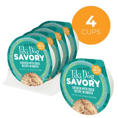 Show full view: Tiki Dog Savory Chicken with Duck Recipe in Broth Grain-Free Wet Dog Food, 3-oz cup, case of 4 slide 4 of 10