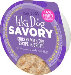 Tiki Dog Savory Chicken with Egg Recipe in Broth Grain-Free Wet Dog Food, 3-oz cup, case of 4