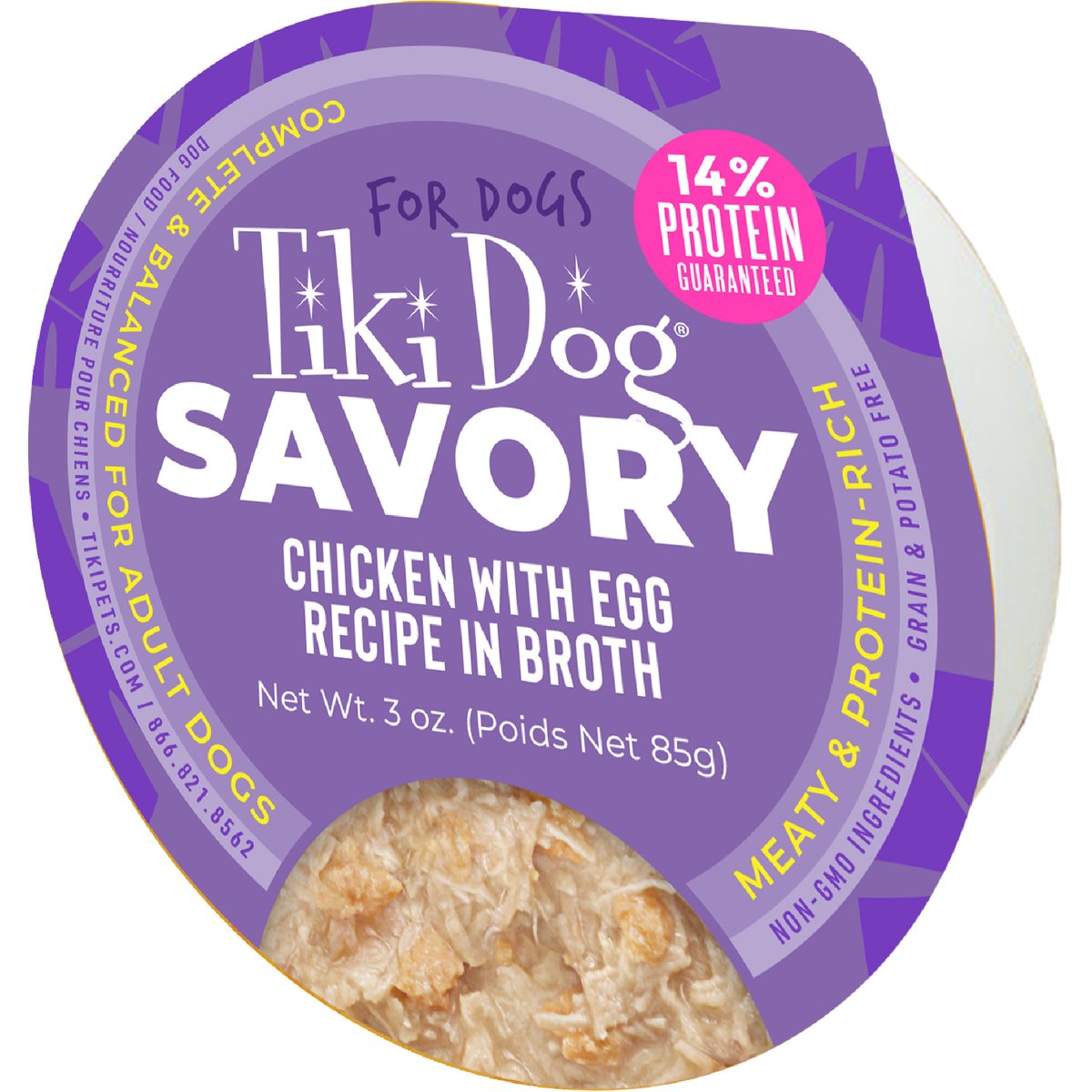 Tiki Dog Savory Chicken with Egg Recipe in Broth Grain-Free Wet Dog Food, 3-oz cup, case of 4
