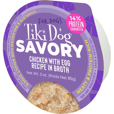 Tiki Dog Tiki Dog Savory Chicken with Egg Recipe in Broth Grain-Free Wet Dog Food, 3-oz cup, case of 4