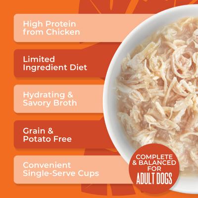 Show full view: Tiki Dog Savory Chicken Recipe in Broth Grain-Free Wet Dog Food, 3-oz cup, case of 4 slide 7 of 10