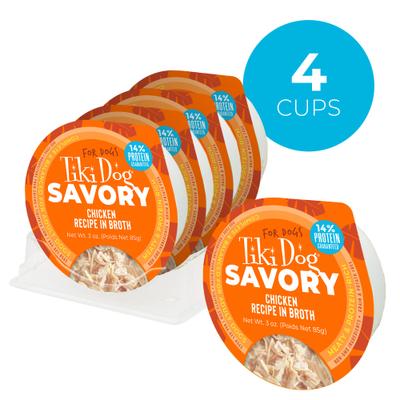 Show full view: Tiki Dog Savory Chicken Recipe in Broth Grain-Free Wet Dog Food, 3-oz cup, case of 4 slide 4 of 10