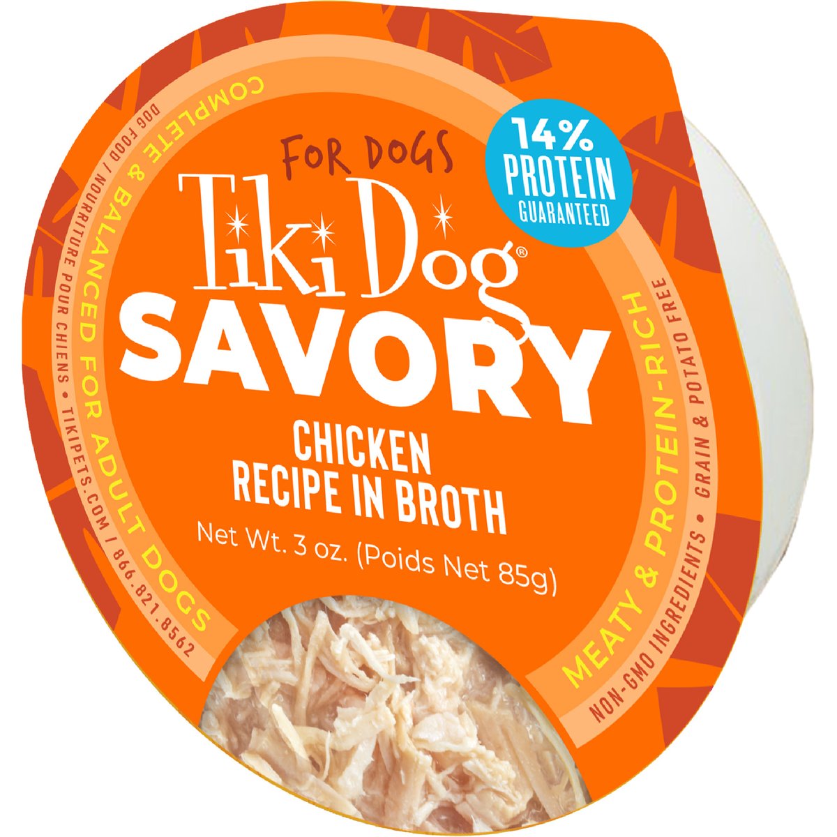 Tiki Dog Savory Chicken Recipe in Broth Grain-Free Wet Dog Food, 3-oz cup, case of 4