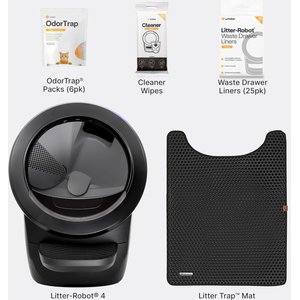 Whisker Litter-Robot 4 with Step & Core Accessories Kit Cat Litter Box, Black