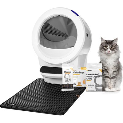 Whisker Whisker Litter-Robot 4 with Step & Core Accessories Kit Cat Litter Box, White