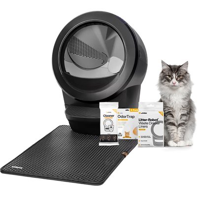 Whisker Whisker Litter-Robot 4 with Step & Core Accessories Kit Cat Litter Box, Black