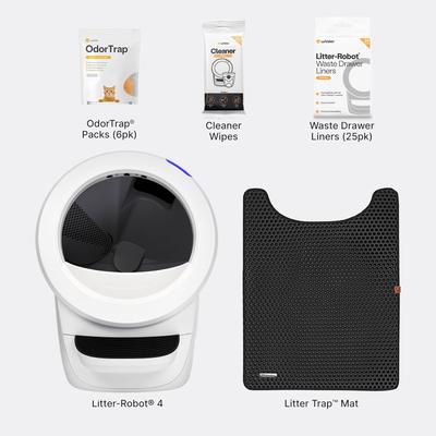 Show full view: Whisker Litter-Robot 4 with Step & Core Accessories Kit Cat Litter Box, White slide 2 of 9