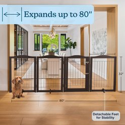 Pet Adobe Wooden Indoor Foldable Dog Gate, Brown, 4 Panel slide 2 of 9