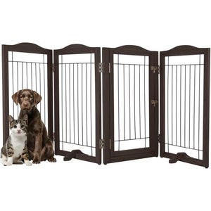 Pet Adobe Wooden Indoor Foldable Dog Gate, Brown, 4 Panel
