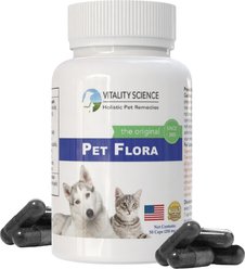 Vitality Science Pet Flora Probiotic Supplement for Dogs & Cats, 50 Capsules