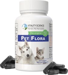 Vitality Science Pet Flora Probiotic Supplement for Dogs & Cats, 100 Capsules