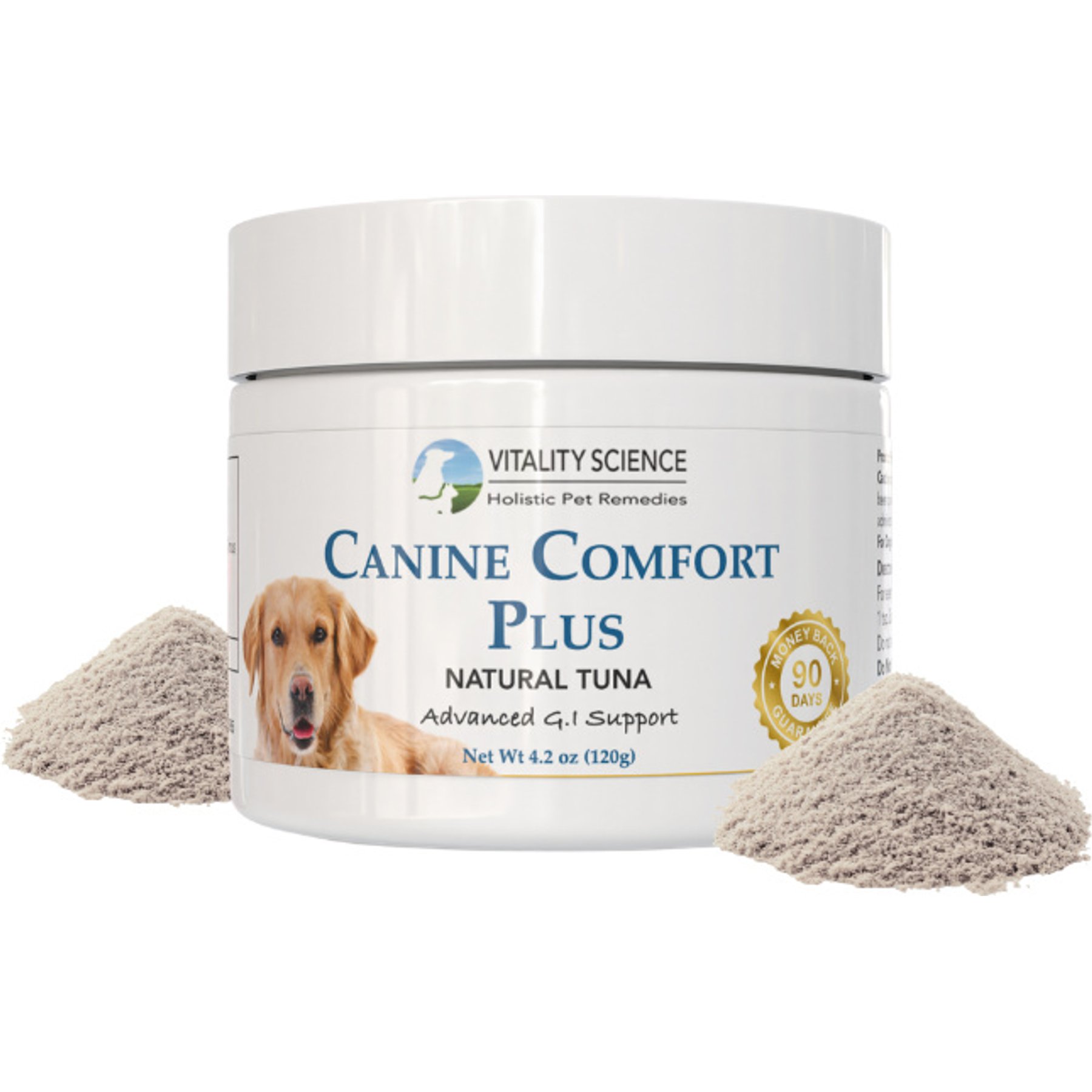 Vitality Science Canine Comfort Plus Tuna Formula Digestive Aid Powder Supplement for Dogs, 120-gr