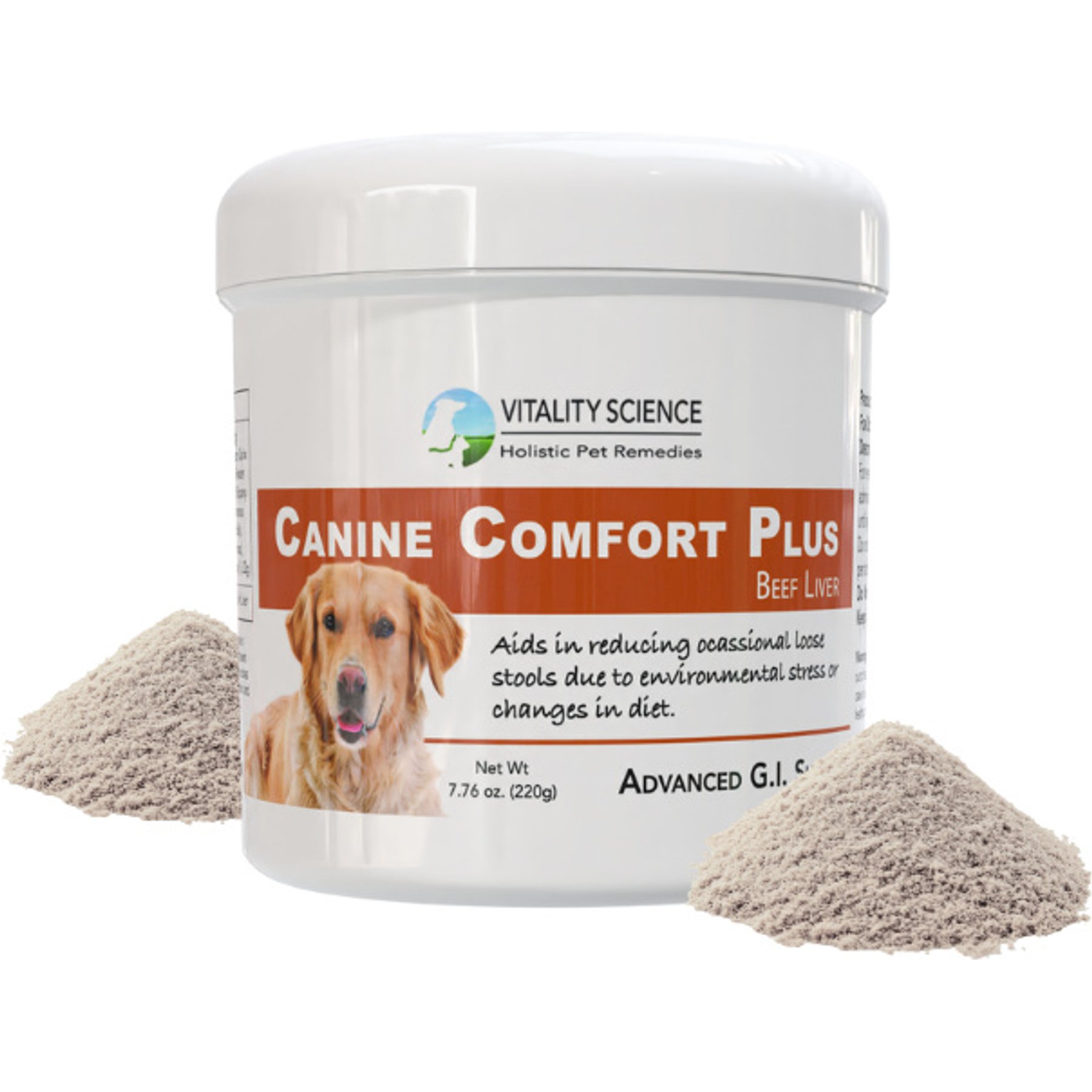 Vitality Science Canine Comfort Plus Beef Liver Formula Digestive Aid Powder Supplement for Dogs, 220-gr