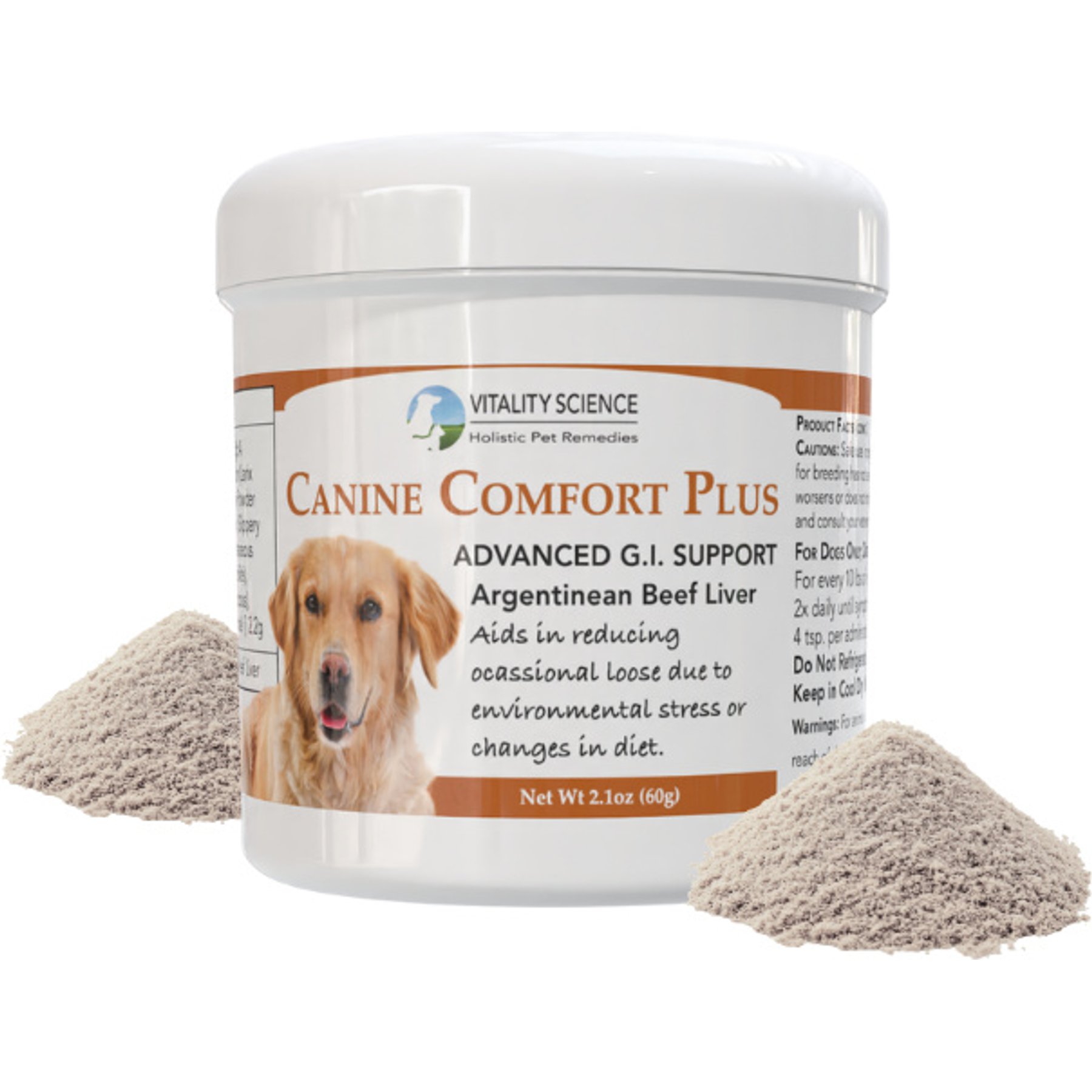 Vitality Science Canine Comfort Plus Beef Liver Formula Digestive Aid Powder Supplement for Dogs, 60-gr