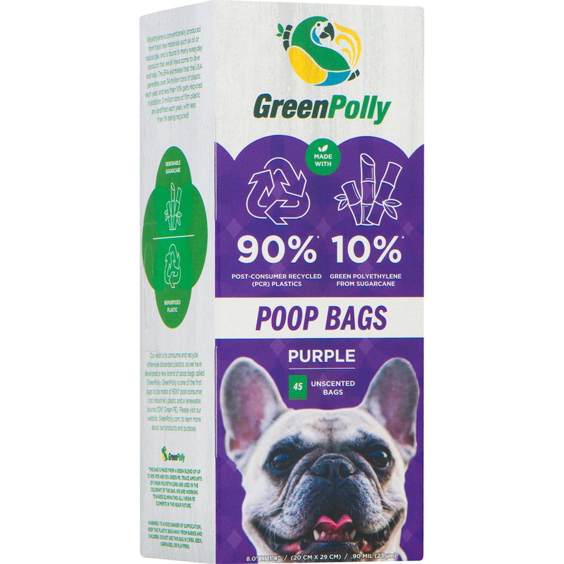 GreenPolly Leak-Resistant & Fits Leash Dispensers Dog Waste & Poop Bags, Unscented, 9 x 13-in, 40 count