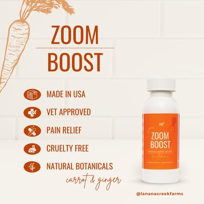 Show full view: Lanana Creek Farms Zoom Boost On-the-Go Hydration Booster Liquid Supplement for Dogs, 2-fl oz slide 4 of 6