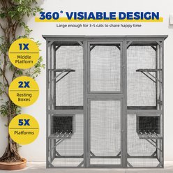 MeWang Catio Outdoor Wooden 72-in Cat Enclosure with Roof, 3 Jumping Platforms & Napping House, Grey, Large slide 2 of 7
