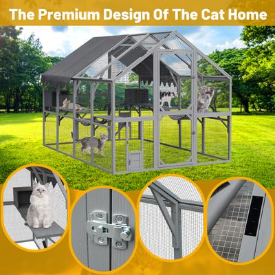 Show full view: MeWang Outdoor 110-in Cat House Enclosure with Platform & Upgraded Waterproof Cover, Grey/White, Large slide 2 of 6