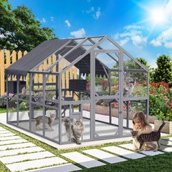 MeWang Outdoor 110-in Cat House Enclosure with Platform & Upgraded Waterproof Cover, Grey/White, Large