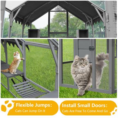 Show full view: MeWang Outdoor 110-in Cat House Enclosure with Platform & Upgraded Waterproof Cover, Grey/White, Large slide 4 of 6