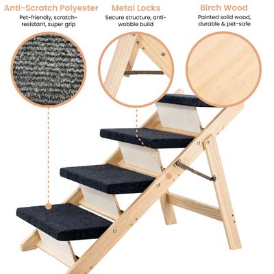 Show full view: MeWang Wooden Portable Foldable 4 Level Dog Ramp for Beds & Cars, Black, Small slide 9 of 10