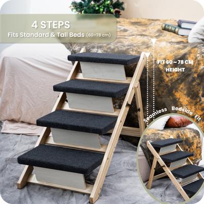 Show full view: MeWang Wooden Portable Foldable 4 Level Dog Ramp for Beds & Cars, Black, Small slide 7 of 10