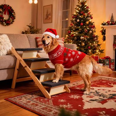 Show full view: MeWang Wooden Portable Foldable 4 Level Dog Ramp for Beds & Cars, Black, Small slide 3 of 10