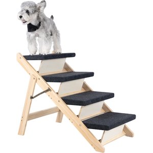 MeWang Wooden Portable Foldable 4 Level Dog Ramp for Beds & Cars, Black, Small