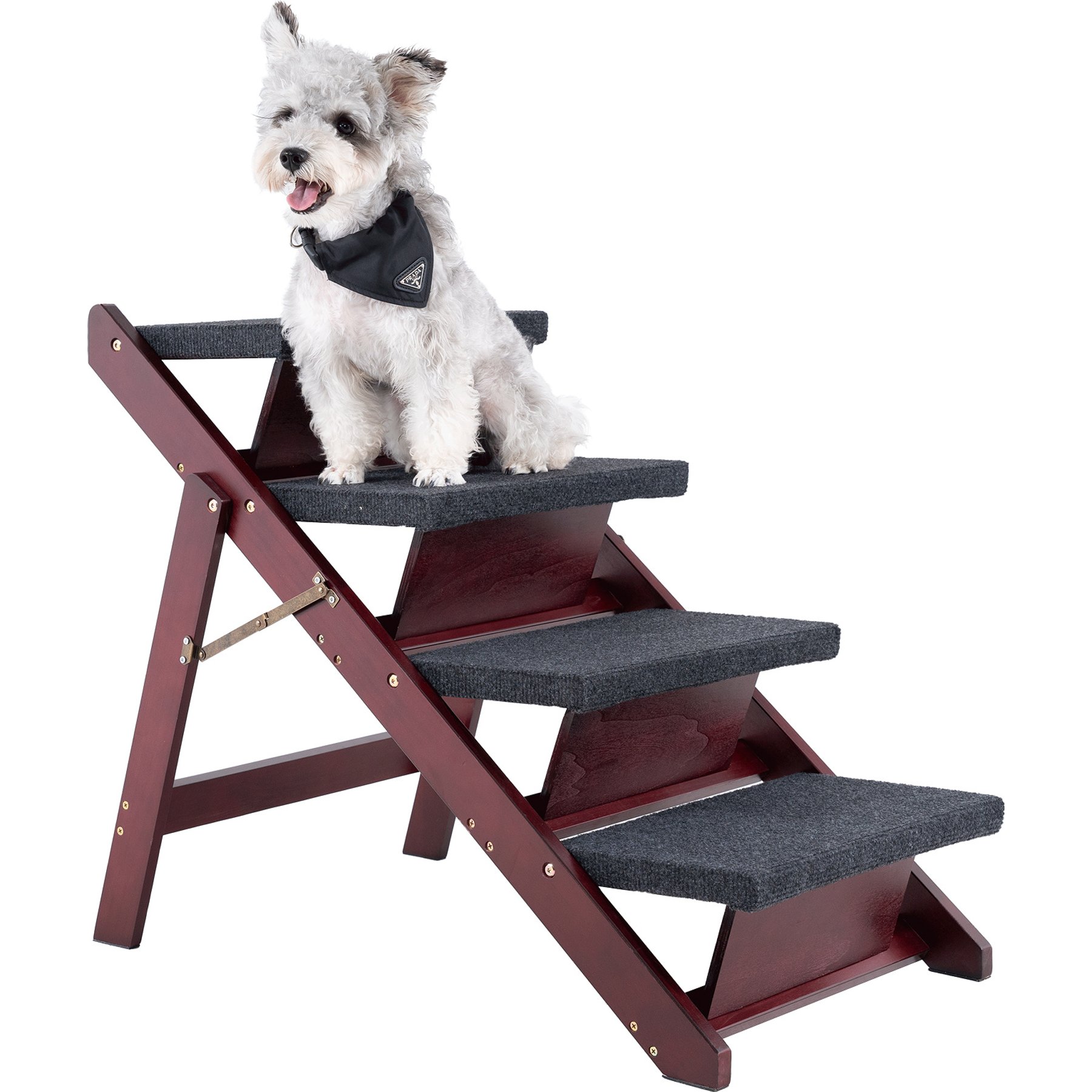 MeWang Wooden Foldable Non-Slip Dog & Cat Stair for High Bed Sofa Car, Brown, Large