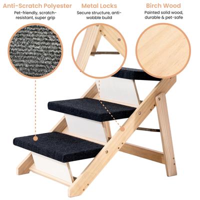 Show full view: MeWang Wooden Portable Foldable 3 Level Dog Ramp for Beds & Cars, Black, Small slide 7 of 9