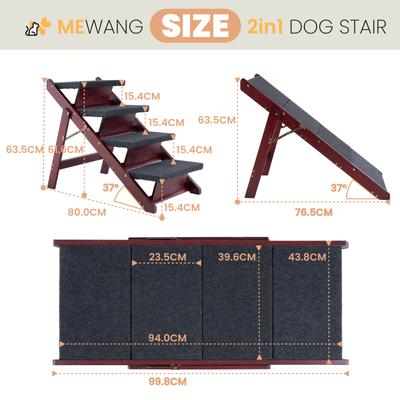 Show full view: MeWang Wooden 2-in-1 Portable Foldable Dog Ramp for Beds & Cars, Brown, Small slide 2 of 8