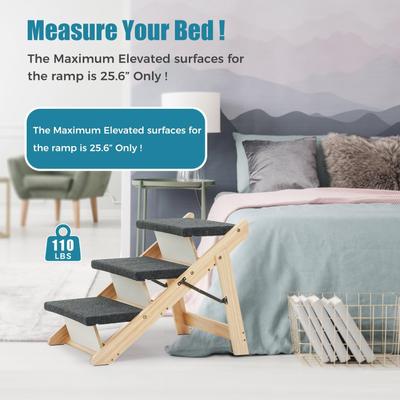 Show full view: MeWang Wooden Portable Foldable 3 Level Dog Ramp for Beds & Cars, Black, Small slide 8 of 9