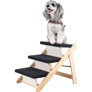 MeWang Wooden Portable Foldable 3 Level Dog Ramp for Beds & Cars, Black, Small