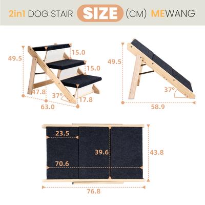 Show full view: MeWang Wooden Portable Foldable 3 Level Dog Ramp for Beds & Cars, Black, Small slide 2 of 9