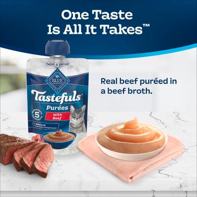 Show full view: Blue Buffalo Tastefuls Purées Beef Adult Cat Food Complement, 3-oz pouch, 12 count slide 4 of 10