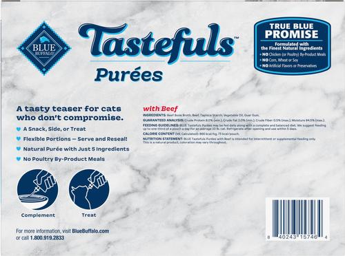 Show full view: Blue Buffalo Tastefuls Purées Beef Adult Cat Food Complement, 3-oz pouch, 12 count slide 3 of 10