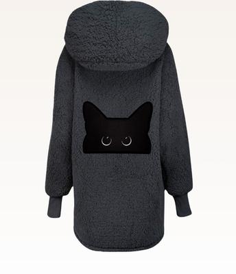 Show full view: Jill Martin Beth's Furry Friends Black Cat Logo Sherpa Lounger Jacket, Black, XX-Large/XXX-Large slide 2 of 3