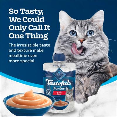Show full view: Blue Buffalo Tastefuls Purées Beef Adult Cat Food Complement, 3-oz pouch, 12 count slide 5 of 10