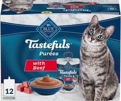 Blue Buffalo Tastefuls Purées Beef Adult Cat Food Complement, 3-oz pouch, 12 count