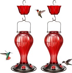 Kingsyard Glass Hummingbird Soda Bottle Feeder, Red, 24-oz, 2 count