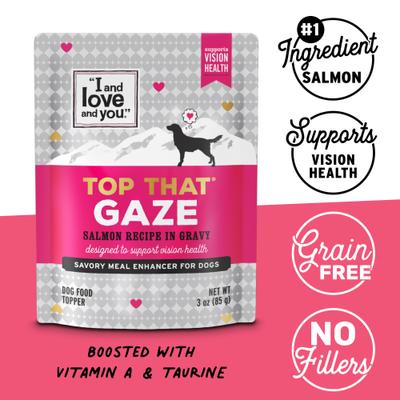 Show full view: I and Love and You Top That Gaze Salmon Recipe in Gravy Wet Dog Food Topper, 3-oz pouch, case of 12 slide 4 of 7