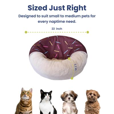 Show full view: PawsPik Orthopedic Memory Foam Donut-Themed Plush Bolster Cat & Dog Bed & Removable Cover, Medium, Chocolate slide 7 of 9
