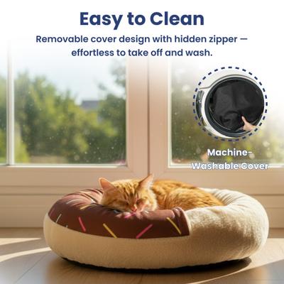 Show full view: PawsPik Orthopedic Memory Foam Donut-Themed Plush Bolster Cat & Dog Bed & Removable Cover, Medium, Chocolate slide 8 of 9