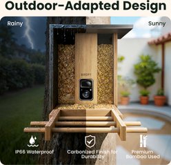 Birdfy Bamboo Smart Bird Feeder with Camera AI Lifetime Free Solar Powered Motion Detection, Black, 3.5L slide 2 of 9