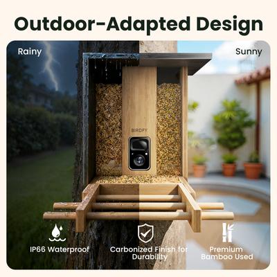 Show full view: Birdfy Bamboo Smart Bird Feeder with Camera Solar Powered Motion Detection, Black, 3.5L slide 8 of 11