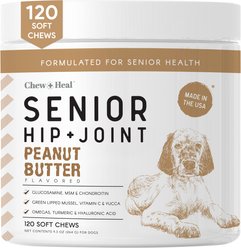 Chew + Heal Hip & Joint Mobility Peanut Butter Flavored Soft Chew Senior Dog Supplement, 120 count